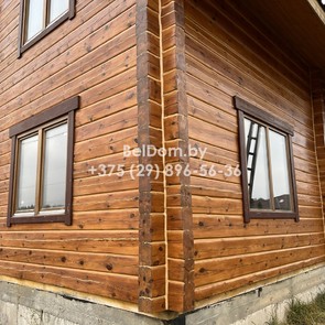 Деревянны дом из лафета, шлифовка, покраска, теплый шов Клецк