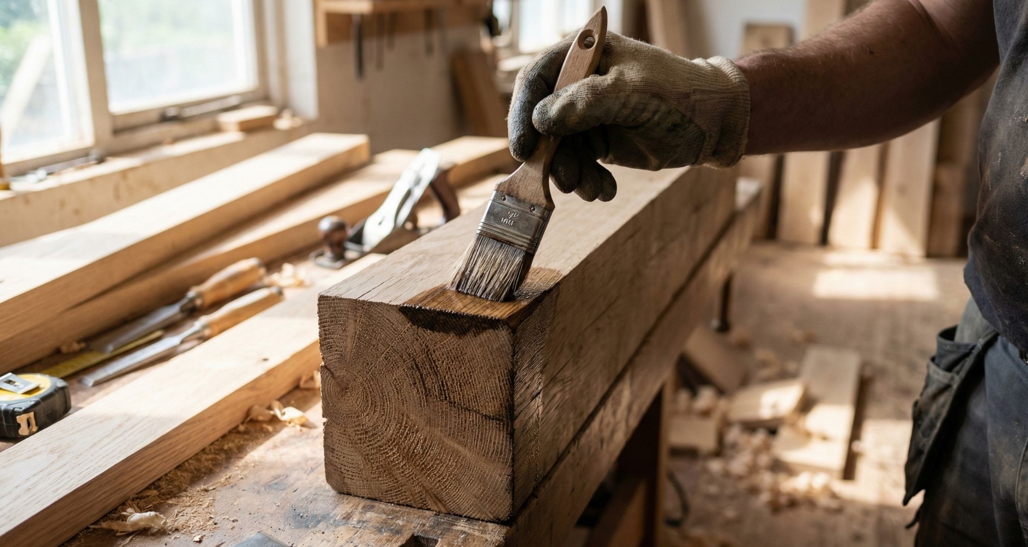 Нанесение масла кистью на торцы