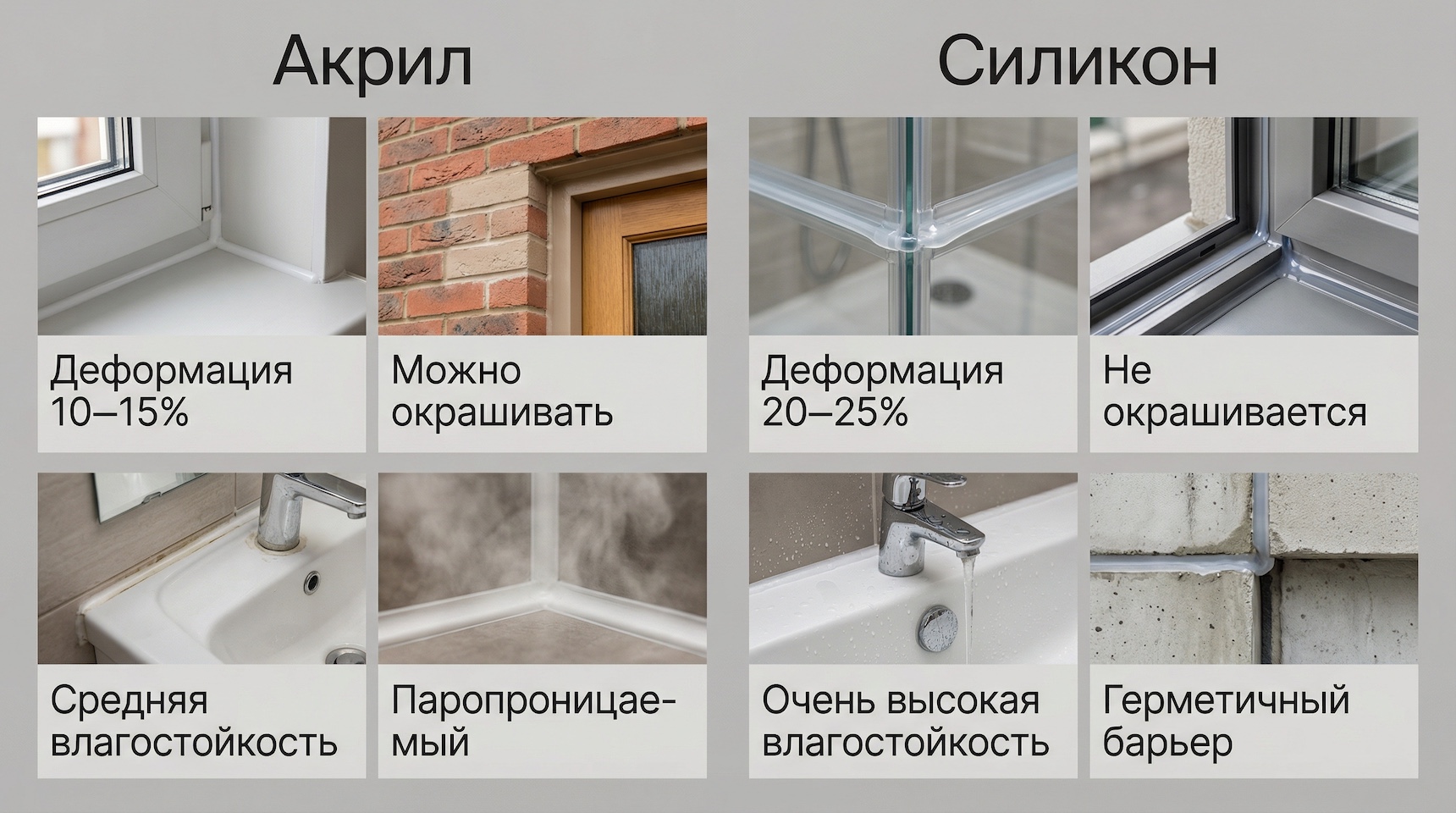 Сравнение характеристик акрила и силикона