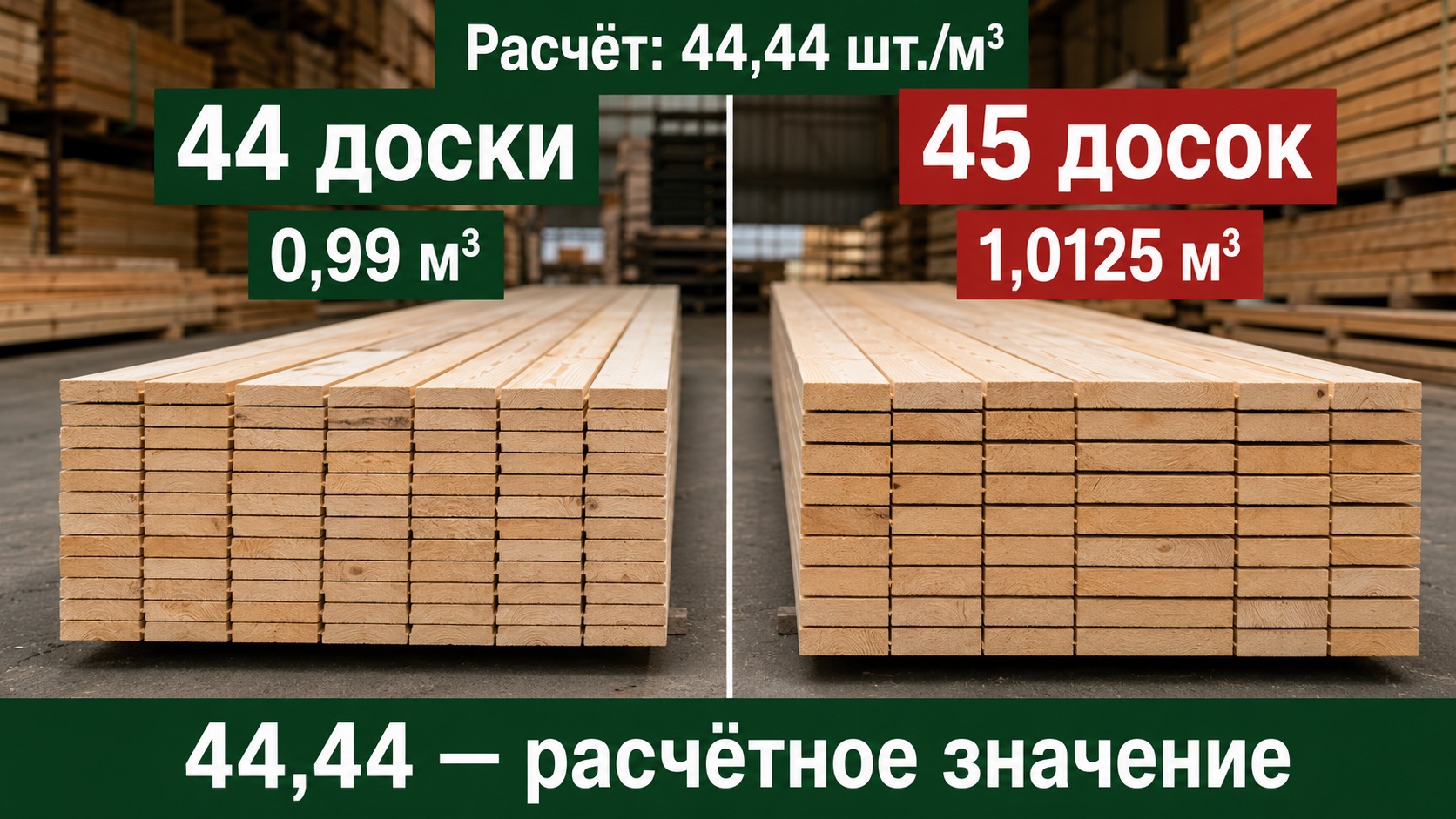 Расчётное и целое количество досок различаются